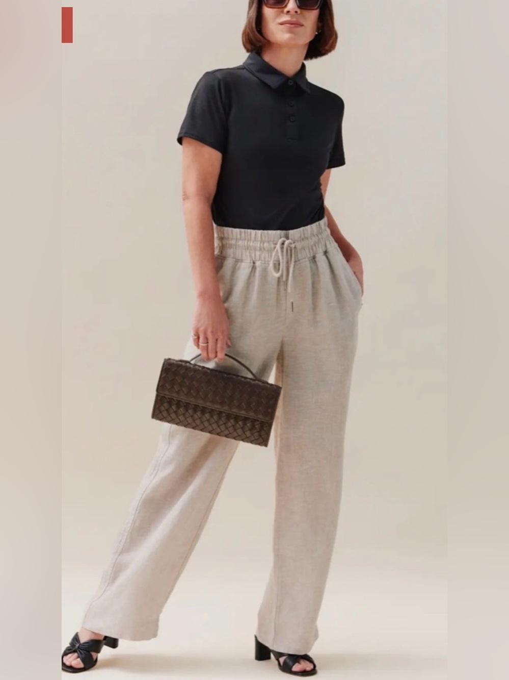 Quince Linen Wide Leg Pants Sz M Tan Neutral Drawstring